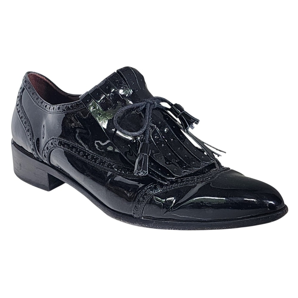 Tabitha Simmons Glenna Black Patent Leather Tassel Brogue Oxfords Italy 39.5